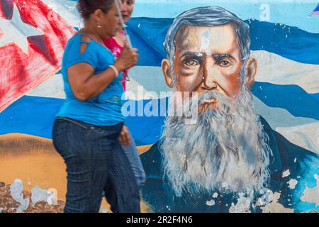 Painted wall, Bayamo, Cuba Stock Photo