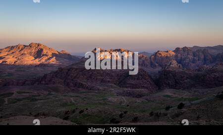 Sunrise over the Ma'an hills, very close to the ancient Nabataean city of Petra, Jordan Stock Photo