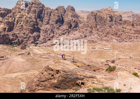 View from the high sacrifice place to the valley and the mountains around Petra, Jordan Stock Photo