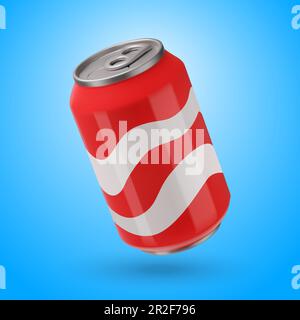 3D Render Of A Red Tin Can. Drink, Fast Food. Junk Unhealthy Beverage. Bright Illustration In Cartoon 3D Style Isolated On A White Background Stock Vector