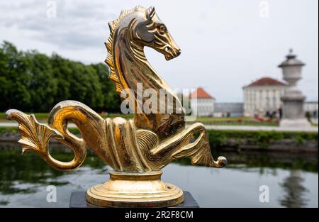 Detailed photographs of decorations on the Venetian gondola in front of Nymphenburg Palace, Munich, Bavaria, Germany, Europe Stock Photo