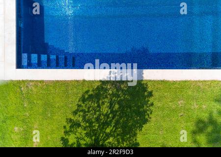 Swimming-pool, swimming pool and green area, drone photo, Germany Stock Photo