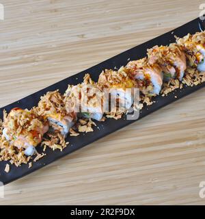 Asian Japanese Food Sushi Crazy Salmon roll Stock Photo