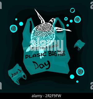 International plastic bag free day. Say no to plastic. Save the ocean. World ocean day. Vector illustration. Stock Vector