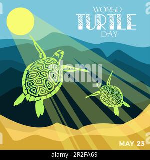 World Turtle Day on May 23. Turtle silhouette vector illustration for poster, banner, social media post, card Stock Vector