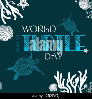 World Turtle Day on May 23. Turtle silhouette vector illustration for poster, banner, social media post, card Stock Vector