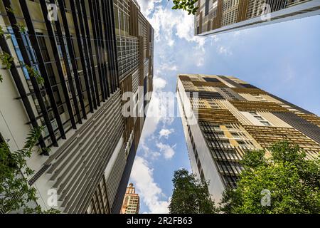 Bottom view of modern skyscrapers in Lower Sukhumvit, Bangkok, Thailand Stock Photo