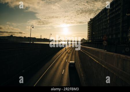 St Petersburg, Russia - September, 2022: Palace embankment in St. Petersburg at sunset. High quality photo Stock Photo