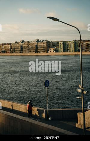 St Petersburg, Russia - September, 2022: Palace embankment in St. Petersburg at sunset. High quality photo Stock Photo