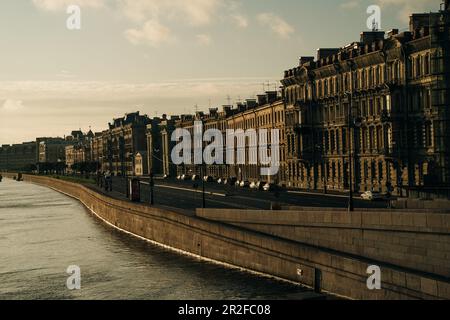 St Petersburg, Russia - September, 2022: Palace embankment in St. Petersburg at sunset. High quality photo Stock Photo