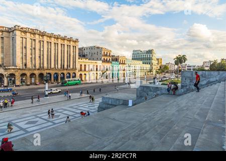 View from the Capitol stairs to large street in front of it, Old Havana, Cuba Stock Photo