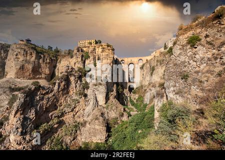 Spain, Andalusia, Malaga Province, Ronda, Puente Nuevo and Canyon del Tajo, El Tajo Stock Photo