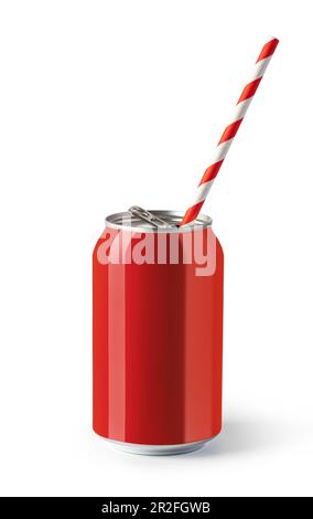 Red drink cans on white background Stock Photo