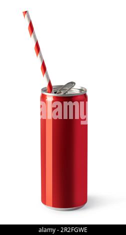 Red drink cans on white background Stock Photo