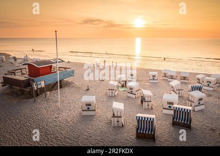 Beach chairs on the west beach of Kampen in the evening light, Sylt, Schleswig-Holstein, Germany Stock Photo