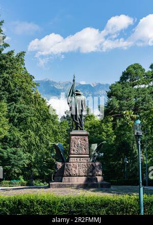 Andreas Hofer statue overlooking the Nordkette in Innsbruck, Tyrol, Austria Stock Photo