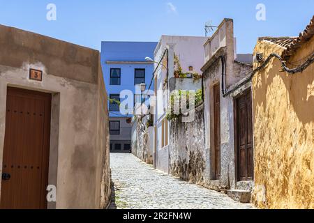 Alley with colorful facades in Icod de los Vinos, north-west of Tenerife, Spain Stock Photo