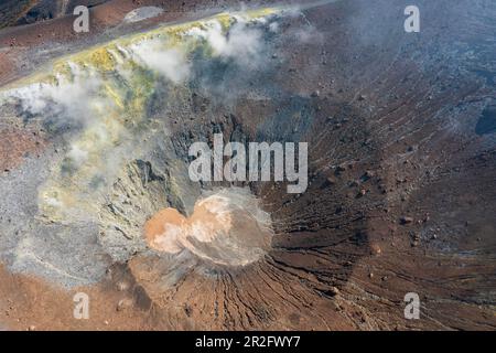 View over the large crater, Gran Cratere, Vulcano Island, Lipari or Aeolian Islands, Sicily, Italy Stock Photo