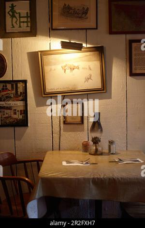 Laid table, Cold Spring Tavern, Santa Barbara, California, USA. Stock Photo