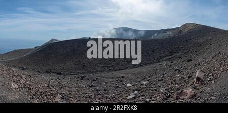 View over the large crater, Gran Cratere, Vulcano Island, Lipari or Aeolian Islands, Sicily, Italy Stock Photo