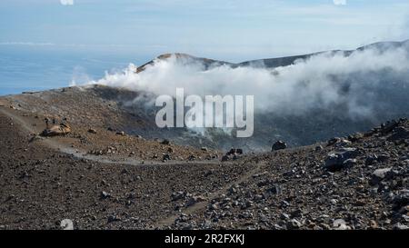 View over the large crater, Gran Cratere, Vulcano Island, Lipari or Aeolian Islands, Sicily, Italy Stock Photo