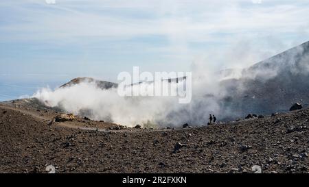 View over the large crater, Gran Cratere, Vulcano Island, Lipari or Aeolian Islands, Sicily, Italy Stock Photo