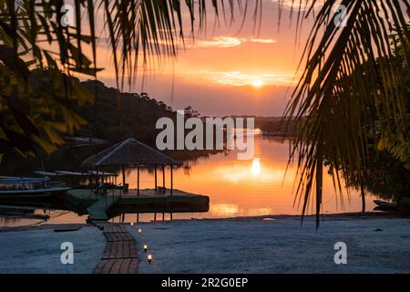 Tourists resort on the Amazon near Manaus, sunrise, Amazon basin, Brazil, South America Stock Photo