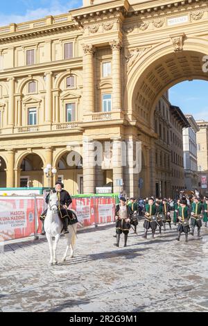 Participants in the Explosion of the Cart festival on parade, Florence, Tuscany, Italy Stock Photo