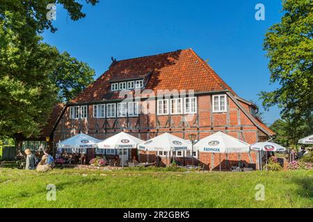 Gasthaus Zum Heidemuseum in the Lüneburg Heath, Wilsede, Bispingen, Lower Saxony, Germany Stock Photo