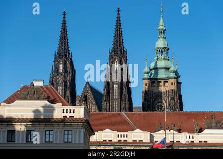 Towers of St Vitus Cathedral, Prague Castle, Prague, Czech Republic Stock Photo