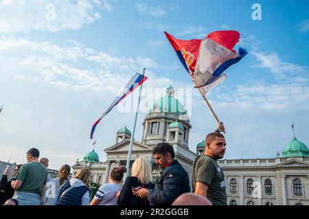 19 May 2023, Belgrade, Serbia, Peoples protest organized by political opposition demanding some ministers resignations and equal approach to the media Stock Photo