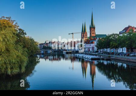 View of the old town island of the Hanseatic city of Lübeck in the morning. Luebeck, Schleswig-Holstein, Germany, Europe Stock Photo