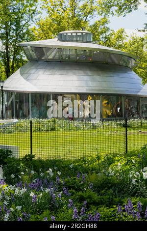 The Seaglass carousel is located in Battery Park at the southern tip of Manhattan, 2023, New York City, USA Stock Photo