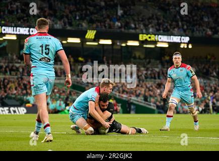 RC Toulon's Charles Ollivon scores their side's third try of the game during the ECPR Challenge Cup final at Aviva Stadium, Dublin. Picture date: Friday May 19, 2023. Stock Photo