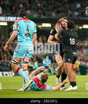 RC Toulon's Charles Ollivon celebrates scoring their side's third try of the game during the ECPR Challenge Cup final at Aviva Stadium, Dublin. Picture date: Friday May 19, 2023. Stock Photo