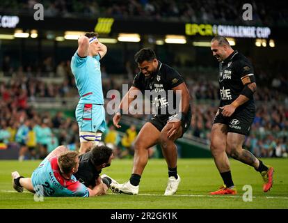 RC Toulon's Charles Ollivon celebrates scoring their side's third try of the game during the ECPR Challenge Cup final at Aviva Stadium, Dublin. Picture date: Friday May 19, 2023. Stock Photo