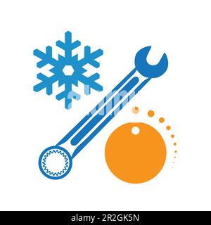 A wrench, an appliance knob and ice symbol on a white background with copy space Stock Vector