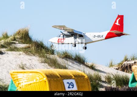 Airplane approaching Helgoland, Helgoland, Voegel, Insel, Schleswig-Holstein, Germany Stock Photo