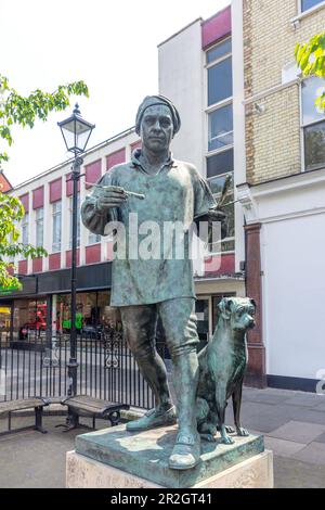 William Hogarth (17th century English painter) statue, Chiswick High Road, Chiswick, London Borough of Hounslow, Greater London, England, United Kingd Stock Photo