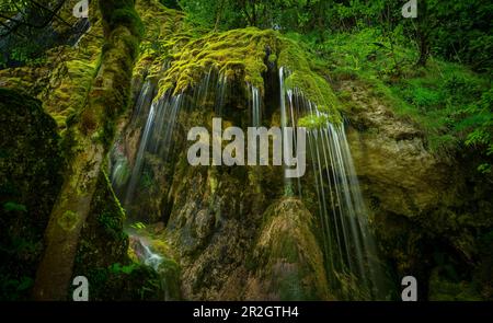 At the wild and romantic Schleier Falls in the Ammer Gorge near Saulgrub, district of Garmisch-Partenkirchen, Bavarian Alpine foothills, Upper Bavaria Stock Photo