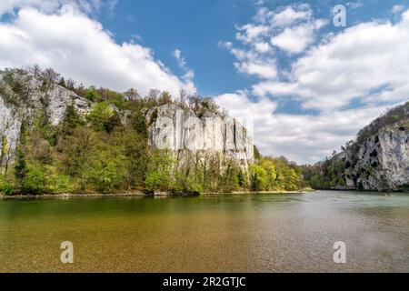 At the Danube breakthrough at Weltenburg monastery in spring, Kehlheim, Bavaria, Germany Stock Photo