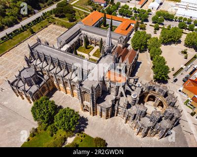 Aerial view of the impressive World Heritage Mosteiro da Batalha Monastery with church and cloister, Portugal Stock Photo