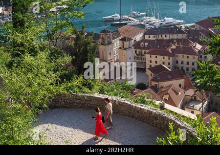 Path to the Lower Fortress, Kotor in the inner bay of Kotor Bay, Montenegro Stock Photo
