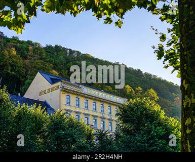 Historic Hotel Russischer Hof at the Kurpark, Bad Ems, Rhineland-Palatinate, Germany Stock Photo