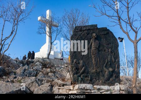 The 15th station – the Resurrection of the Lord – of the Way of the Cross on Mount Križevac (the Cross Mountain). Stock Photo