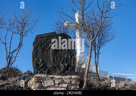 The 15th station – the Resurrection of the Lord – of the Way of the Cross on Mount Križevac (the Cross Mountain). Stock Photo