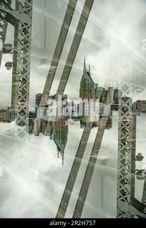 Double exposure photograph of Nashville's John Seigenthaler Pedestrian