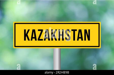 Kazakhstan road sign on blur background Stock Photo