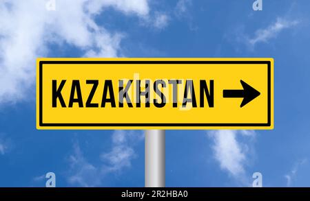 Kazakhstan road sign on cloudy sky background Stock Photo