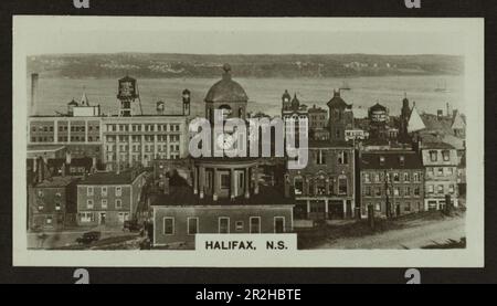 Black and white cigarette card showing the Banff Springs Hotel in ...